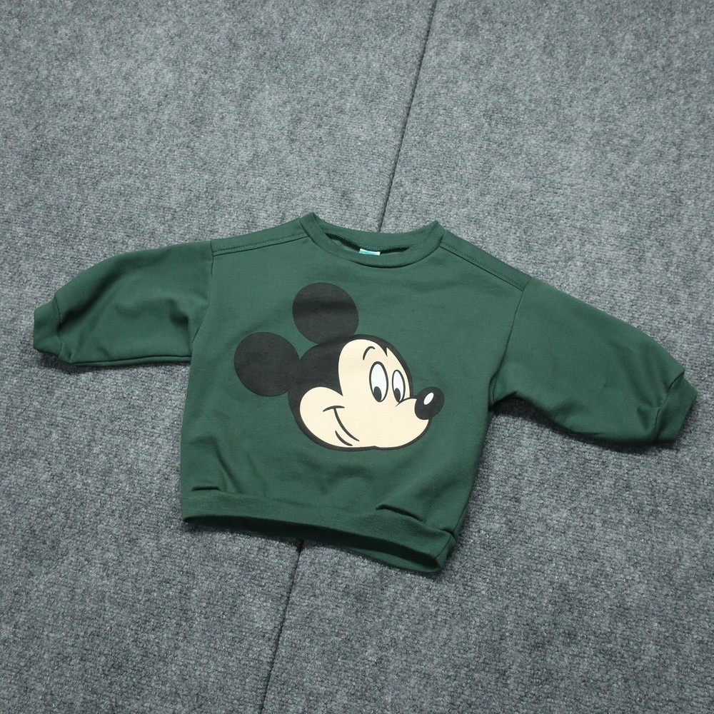 Disney Crew Neck Pullover Sweatshirt Kids 18M Green Mickey Mouse Graphic Fleece