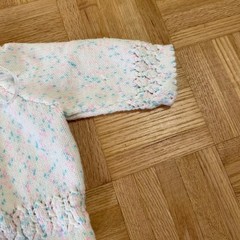 Vintage Handmade Knit Baby Set Cardigan Bonnet Booties White Pastel Confetti