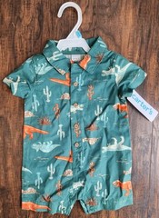 Carter’s Toddler Boy’s Dinosaur Collared Romper Outfit, One-Piece, 6M, NEW!!