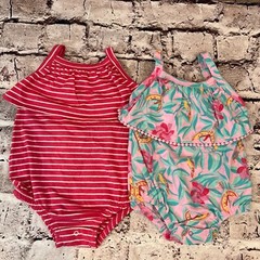 Jessica Simpson Infant Pink Set of Two Sleeveless Button Snap Romper Size 0-3 M