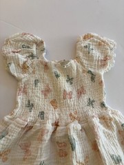 Chickpea Organic Girls Butterfly Dress White Muslin Puff Sleeve EUC Toddler