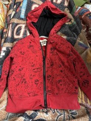 UTILITY Red/Black Full Zip Hooded Jacket Fleece Lined Graphic Print 12M