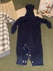 Baby Boy 6 Month Fleece Longsleeve Romper Hooded Peel Bear Plaid Half Zip Carter