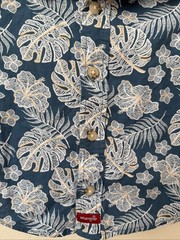 Wrangler 18 Month Hawaiian Button Down Shirt Blue Leaves 100% Cotton