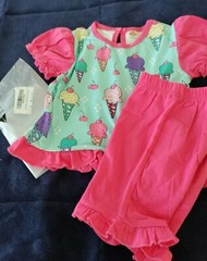 NEW Toddler Girls 2 Piece Set Top Shirt & Shorts Outfit Ice cream Cotton
