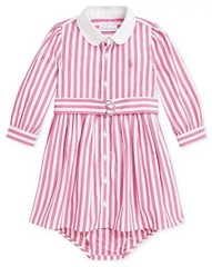 NWT, Baby Girls Ralph Pink-White Striped Shirt Dress w/Bloomers, 18 Mo. Eu 80