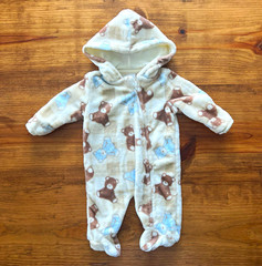 Little Beginnings 0-3M Hooded Fleece Zip One-Piece Coverall Bear Print