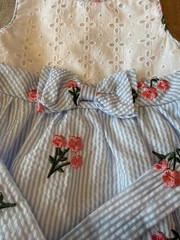 Rare Editions Girls Dress 24M Blue Seersucker Floral Embroidered Easter Party