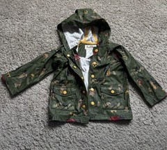 Hatley 2T Rain Jacket Camping Print Rain Coat Hooded Green