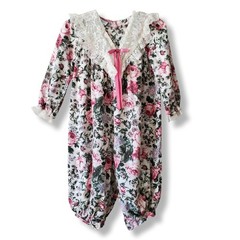 Vintage Floral Lace Baby Girl Romper 12 Mos Retro Cottage Shabby Chic Country