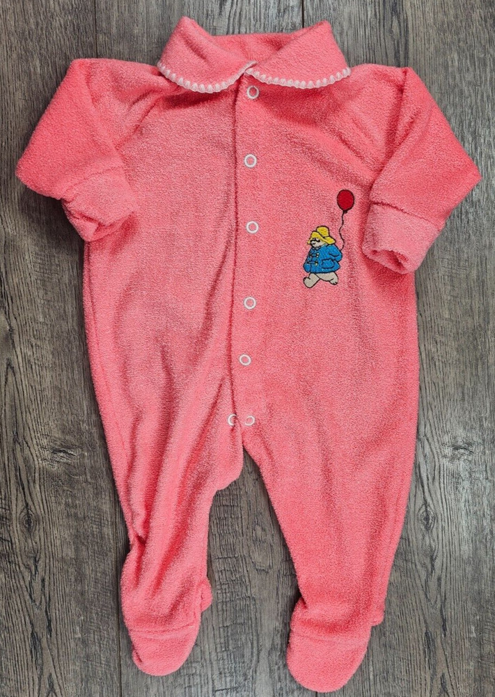 Baby Girl Clothes Vintage Paddington Bear Newborn- 3 Month Coral Footed Outfit