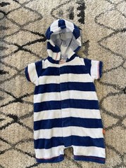 Magnificent Baby Blue and White Striped Terry One Piece Romper Size 6m