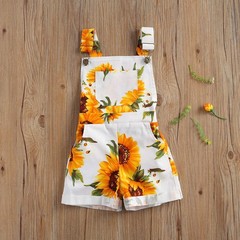 Baby Girl Sunflower Print Overalls Shorts with Pocket Suspender Trousers Cute…