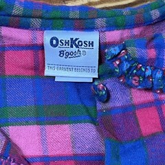 Vintage OshKosh Pink Blue Soft Plaid Long Sleeve Dress Size 4 Cotton Button