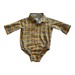 Baby Gap Plaid Bodysuit 0-3M Yellow Gray Collared Flannel Style Outfit