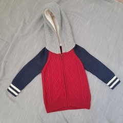 Baby Gap Full Zip Cable Knit Hoodie Sz 2T Red Blue Gray Wool Blend Sweater New