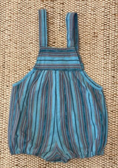 Vintage Guatemalan Child Toddler Romper Overall 2T Unisex Y2K Turquoise Stripe