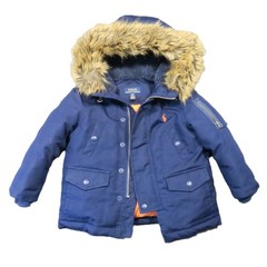 Polo Ralph Lauren Down Parka Coat Boys 2T Navy Faux Fur Trim Hood Winter Preppy