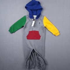Ralph Lauren Kids 24M Colorblock Fleece Hooded Romper Grey Blue Green Yellow Red