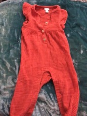 Cat & Jack Baby Girl Toddler jump Suit muslin orange red ruffle size 18M