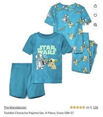 Toddler Kids Character Pajama Set 4-Piece Baby Yoda