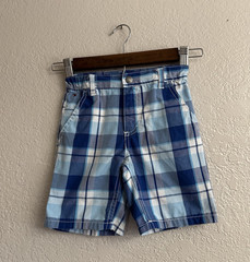 Tommy Hilfiger Boys Plaid Chino Shorts 3T Blue White Cotton Pockets Zip