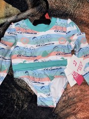 CoComelon Toddler Girl Long Sleeve Rashguard Swim Set blue & Green 2t Nwt