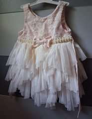 Girls Pink/Ivory Tulle Tutu Dress Sleeveless Beaded Bow Waist Party 3-6M