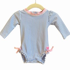 Ruffle Butts Seersucker One-Piece Rashguard Swimsuit NWOT 3-6 months