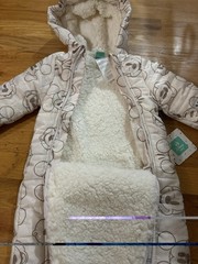 Baby Mickey Mouse Beige Puffer One-Piece Snowsuit