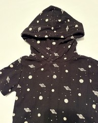 Kate Quinn Short Sleeve Shirt Top Hooded Black Planets Cotton Rib 3T