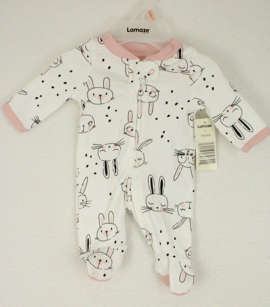 Lamaze Newborn White/Pink Long Sleeve Footed Zip Up Sleeper NWT