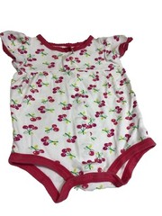 6-9 Months Sleeveless Bodysuit. White With Pink Cherries All Over.