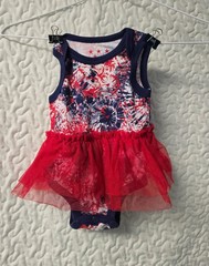 Baby Girl Red White Blue Tutu One Piece Dress 3 Snap 0-3 Month Firework Bodysuit
