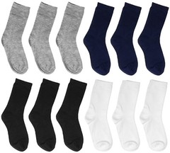 Falari 12-Pack Boy Girl Toddler Kids Cotton Crew Socks Black White