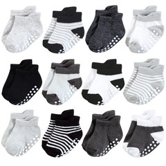baby girls Non-skid No-show Socks, Black White Stripes, 2-4T US