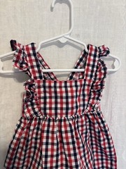 4th of July Baby Bubble Romper Gingham Sleeveless Red White Blue Ruffle 3-6m