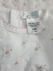 Cuclie White Embroidered Full Pink Flowers Baby Gown 100% Pima Cotton Size 0-3M