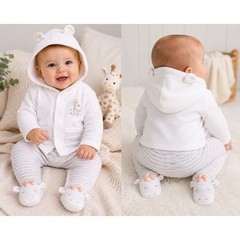 Little Me Hoodie and Pants Set Infant 3M White Striped Giraffe Organic Cotton