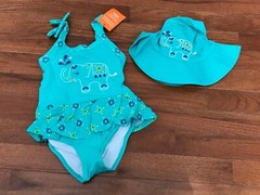 New Gymboree Turquoise Elephant Swimsuit 2 2T and Elephant Brim Hat Size 2T-3T