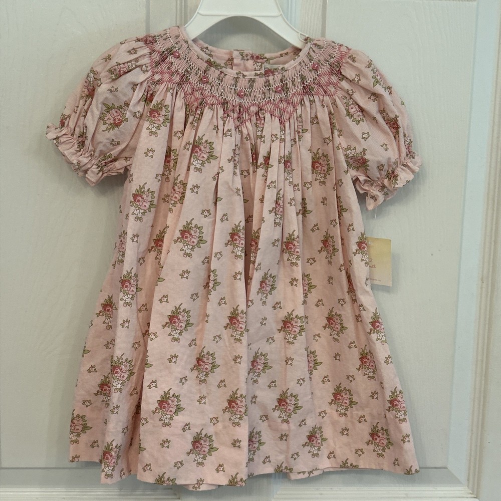 Petit Ami Baby Girl Pink Floral Pintuck Smocked Dress 12 Month NWT