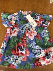 NWT Janie and Jack Girls Floral Flutter Sleeve Top Blue Floral Sz 12-18 Months