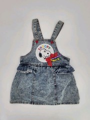 Vintage 90s Y2K Snoopy Overall Dress Sz 4t Peanuts, Denim Jean Made In USA
