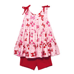 New Boutique Minnie Pink Bows Red Cherries Shorts Set Size 2T Sleeveless Outfit