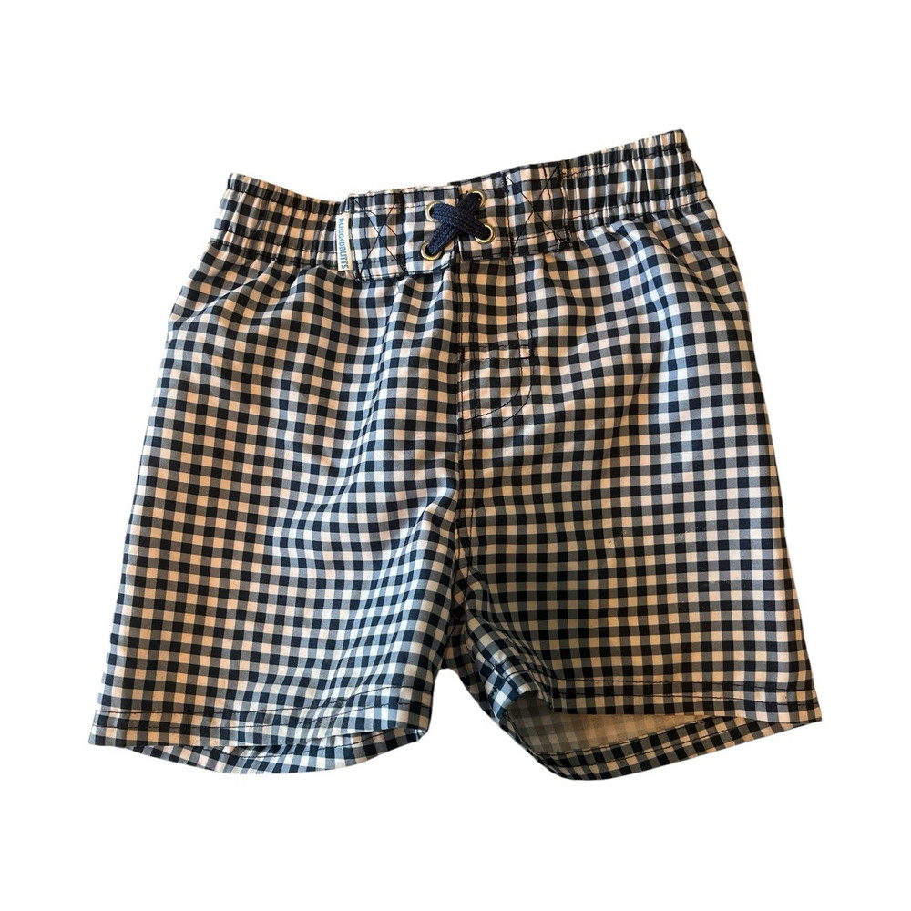 RuggedButts Boys Blue Gingham Swim Trunks 2T Mesh Lined Drawstring Elastic Waist