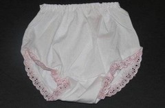 White & Pink Trimmed Eyelet Bloomers Diaper Cover Newborn Infant Toddler