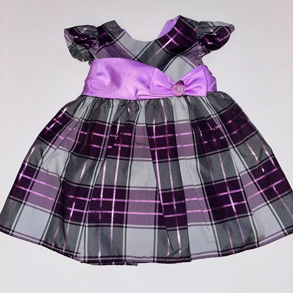 Bonnie Baby Purple & Gray Dressy Dress Taffeta Plaid Size 12 Mo 12m Easter