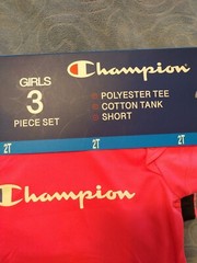 Champion Girls Toddler 3 Piece Pink Shirt/Black Shorts/White Tank Top Set Sz 2T