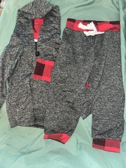 Toddler 3pc Hoodies & Pants Set Gray Buffalo Plaid 18-24 Months