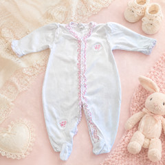 Kissy Kissy Baby Girl White Pink Footed Sleeper 6–9 Months 100% Pima Cotton